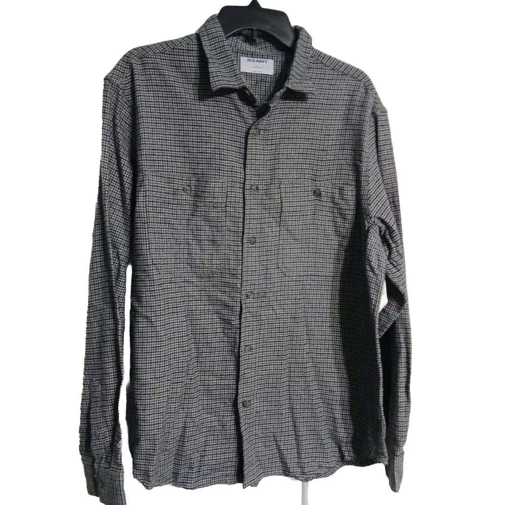 NWT Men's Old Navy Double Brushed Flannel Shirt Size L Houndstooth